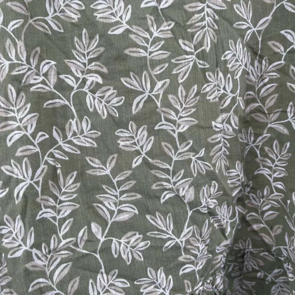 Old Navy Girl’s Olive Floral Tie-Neck Tiered-Hem Cotton Boho Blouse Size 6/7